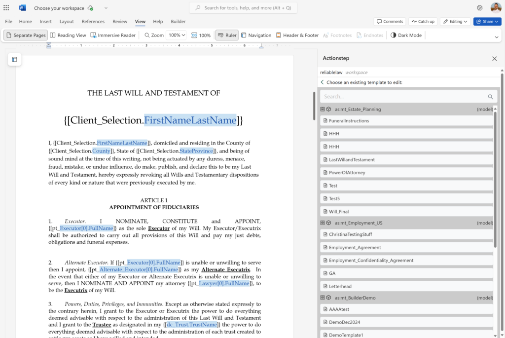 Builder Word add-in Document Generation