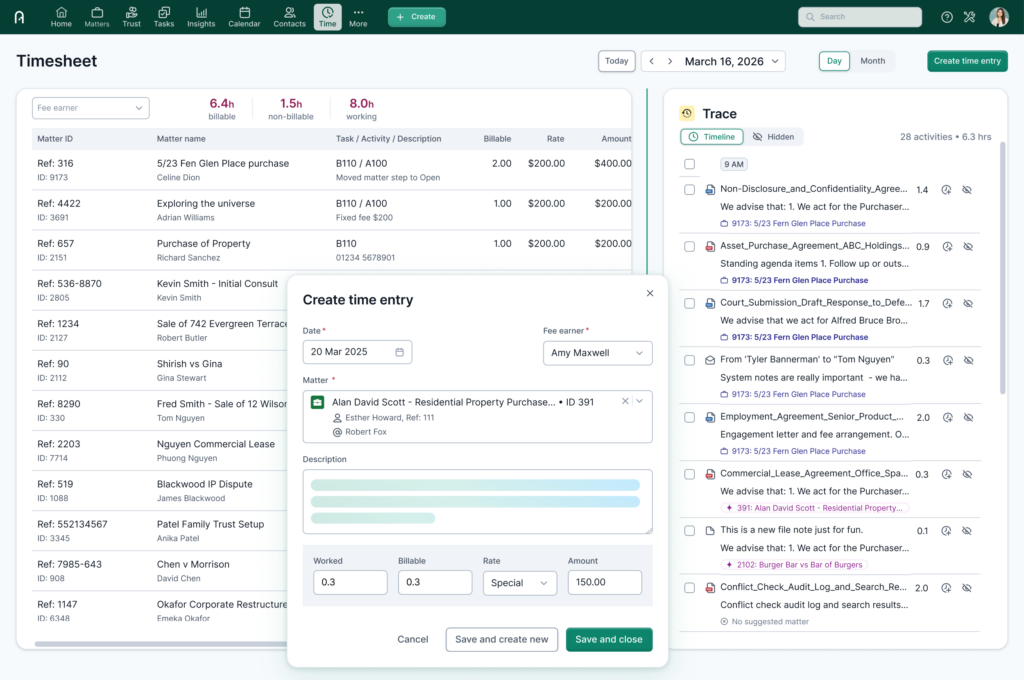 Actionstep AI time tracking for law firms